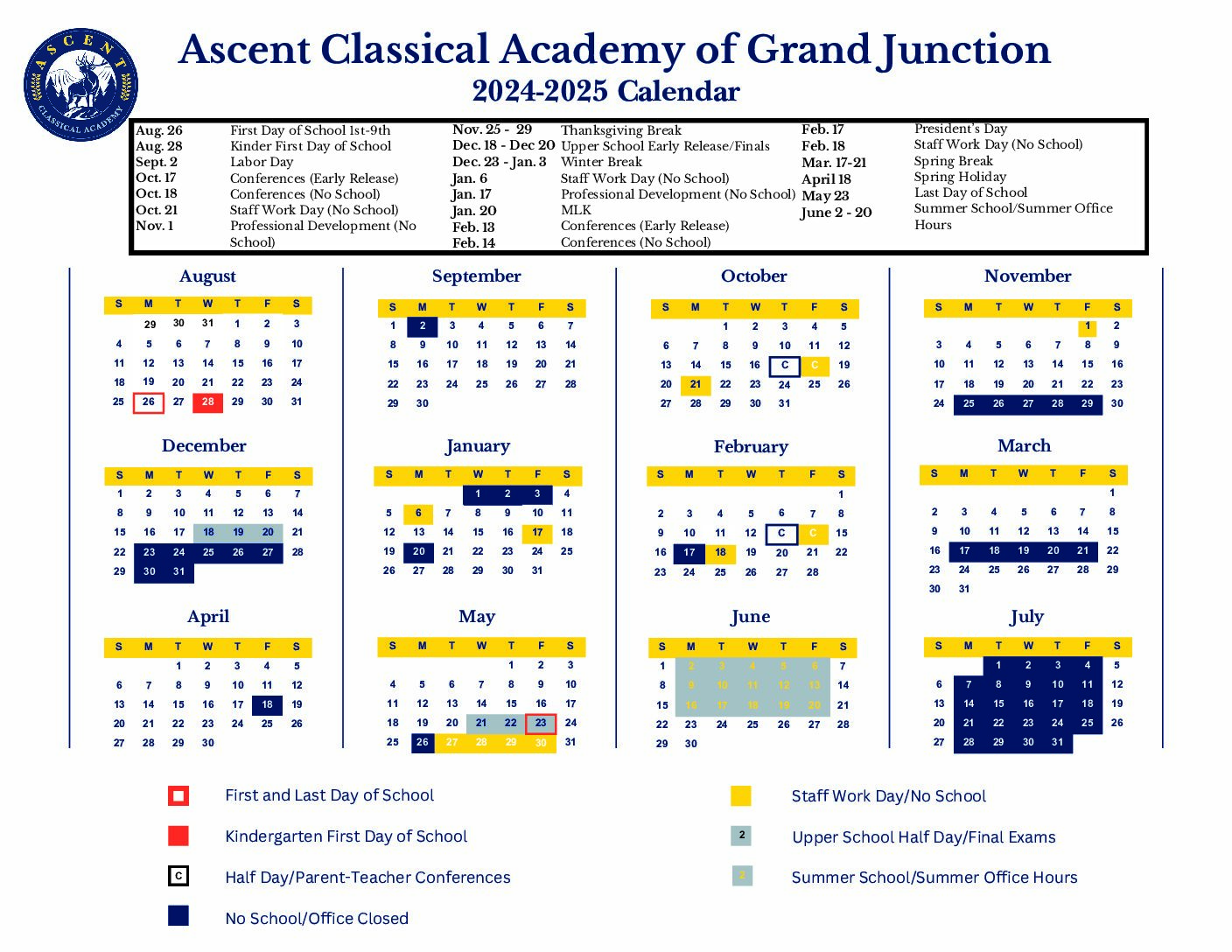 2022-2023 Academic Calendar for ACADC