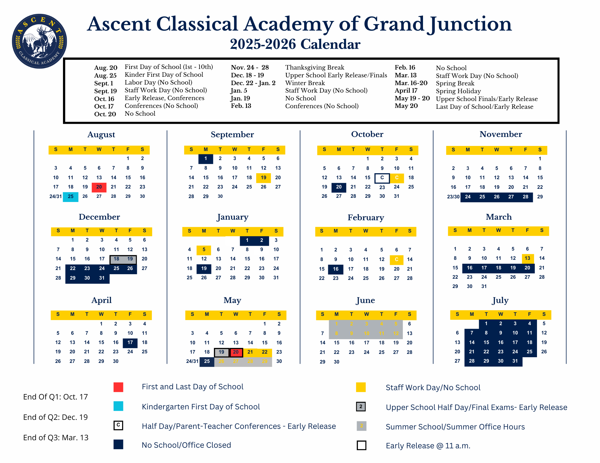 2022-2023 Academic Calendar for ACADC