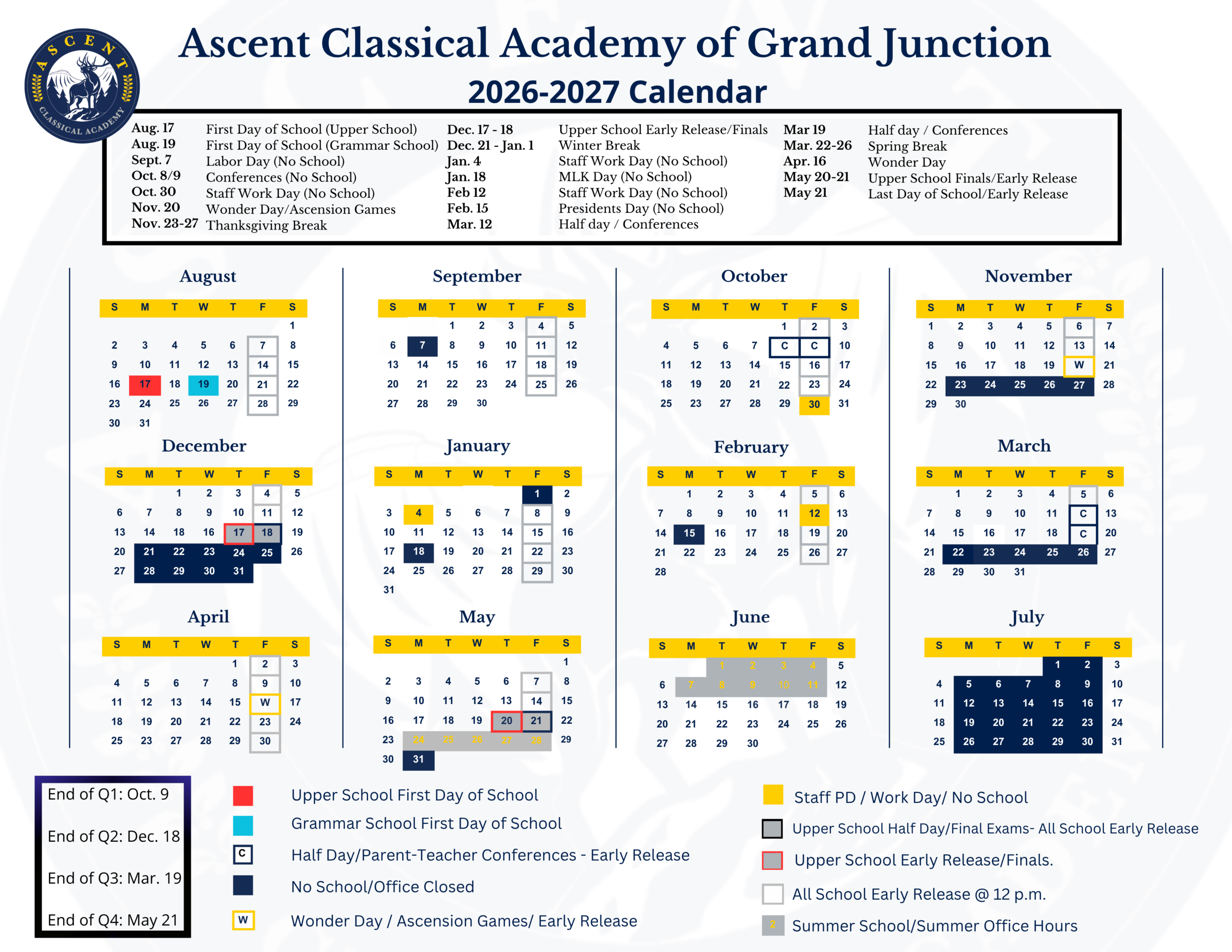 2022-2023 Academic Calendar for ACADC